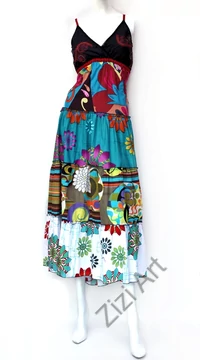 maxi, hosszú, pamut, ruha, ujjatlan, spagettipántos, patchwork, fűzős, türkiz, kék, zöld, fekete, piros fehér, Nepál, szellős, könnyű, különleges, női, divat, nyári, trend, webshop