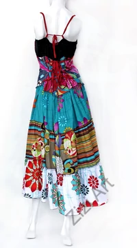 maxi, hosszú, pamut, ruha, ujjatlan, spagettipántos, patchwork, fűzős, türkiz, kék, zöld, fekete, piros fehér, Nepál, szellős, könnyű, különleges, női, divat, nyári, trend, webshop