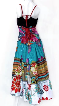 maxi, hosszú, pamut, ruha, ujjatlan, spagettipántos, patchwork, fűzős, türkiz, kék, zöld, fekete, piros fehér, Nepál, szellős, könnyű, különleges, női, divat, nyári, trend, webshop