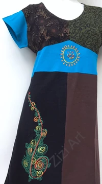 ruha, tunika, pamut, mandalás, virágos, patchwork, rövid ujjú, Nepál, egyedi, különleges, női, trend
