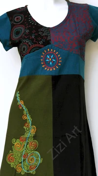 ruha, tunika, pamut, mandalás, virágos, patchwork, rövid ujjú, Nepál, egyedi, különleges, női, trend