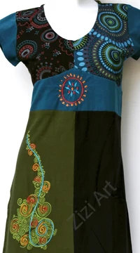 ruha, tunika, pamut, mandalás, virágos, patchwork, rövid ujjú, Nepál, egyedi, különleges, női, trend