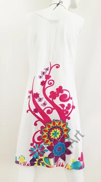 fehér, színes, pink, rózsaszín, kék, sárga, virágos, ujjatlan, pamut, ruha, tunika, női, divat, ruházat, trend, India, egzotikus, egyedi, különleges, bohém, extravagáns, elegáns