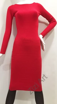piros, kötött, hosszú ujjú, karcsúsított, pamut, hosszú, maxi, ruha, olasz, egyedi, vidám, elegáns, különleges, női, divat, bohém, trend