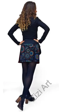 mini, szoknya, pamut, fekete, zöld, kék, narancs, mandala, mintás, oldalzsebes, patentos, bohém, női, divat, trend