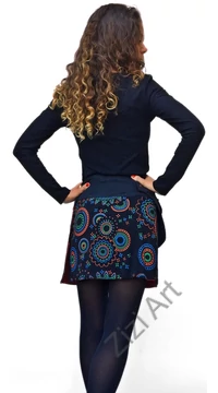 mini, szoknya, pamut, fekete, zöld, kék, narancs, mandala, mintás, oldalzsebes, patentos, bohém, női, divat, trend