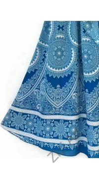 hosszú, vintage, szoknya, ruha, kék, fehér, megkötős, viszkóz,  A-vonalú, szellős, alkalmi, könnyű,  női, divat, trend