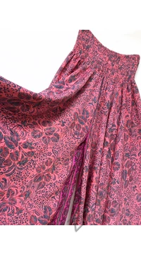 bőszárú, viszkóz, nadrág, szoknya, korall, pink, rózsaszín, szürke, grafit, színes, levél, mintás, lezser, szellős, női, divat, trend, bohém, extravagáns