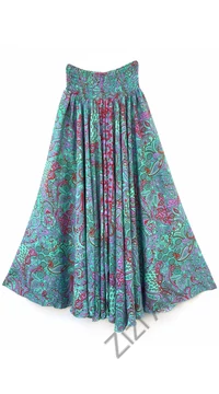 bőszárú, viszkóz, nadrág, szoknya, zöld, piros, lila, színes, levél, mintás, lezser, szellős, női, divat, trend, bohém, extravagáns