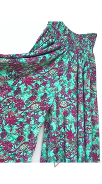 nadrág, szoknya, viszkóz, nadrág, szoknya, almazöld, zöld, pink, lila, virág, mintás, lezser, szellős, női, divat, trend, bohém, extravagáns