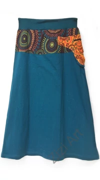 színes, virág, mandala, mintás, hosszú, A-vonalú, pamut, szoknya, kék, barna, piros, türkiz, bordó, női, divat, trend, extravagáns, egyedi, bohém