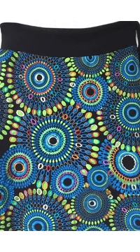 női, pamut, térdszoknya, kék, fekete, mályva, narancs, pink, mandala, virág, mintás, trend, divat, egyedi, bohém, extravagáns, egzotikus 