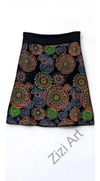 női, pamut, térdszoknya, kék, fekete, mályva, narancs, pink, mandala, virág, mintás, trend, divat, egyedi, bohém, extravagáns, egzotikus 
