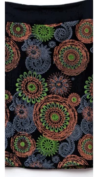 női, pamut, térdszoknya, kék, fekete, mályva, narancs, pink, mandala, virág, mintás, trend, divat, egyedi, bohém, extravagáns, egzotikus 