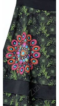 női, pamut, térdszoknya, zöld, kék, fekete, mályva, narancs, pink, mandala, virág, mintás, trend, divat, egyedi, bohém, extravagáns, egzotikus 