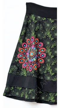 női, pamut, térdszoknya, zöld, kék, fekete, mályva, narancs, pink, mandala, virág, mintás, trend, divat, egyedi, bohém, extravagáns, egzotikus 