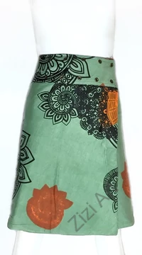 női, térd, kétoldalas, szoknya, vastag, pamut, színes, fekete, piros, kék, zöld, piros, szürke, narancs, sárga, lila, virágos, mandala, női, divat, egyedi, bohém, extravagáns, egzotikus, trend, Nepál