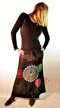 mandala, pamut, fekete, hosszú, szoknya, női divat, trend, egzotikus, egyedi, különleges, elegáns, hosszú