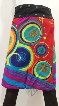 női, térd, szoknya, fekete, piros, kék, kiwi, zöld, narancs, pink, színes, virágos, csíkos, mandala, kétoldalas, női, szoknya, trend, divat, egyedi, bohém, extravagáns, egzotikus, pamut, vászon, Nepál