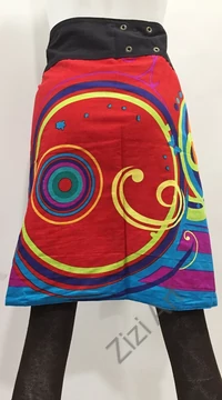 női, térd, szoknya, fekete, piros, kék, kiwi, zöld, narancs, pink, színes, virágos, csíkos, mandala, kétoldalas, női, szoknya, trend, divat, egyedi, bohém, extravagáns, egzotikus, pamut, vászon, Nepál