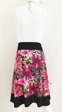 pink, fekete, virágszirmos, virágos, nyári, tavaszi, őszi, midi, szoknya, elasztikus, trend, női, divat, webshop