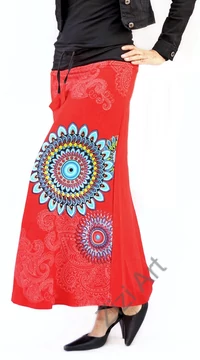 mandala, pamut, piros, hosszú, szoknya, női divat, trend, egzotikus, egyedi, különleges, elegáns, hosszú
