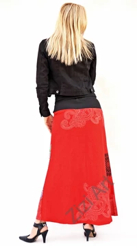 mandala, pamut, piros, hosszú, szoknya, női divat, trend, egzotikus, egyedi, különleges, elegáns, hosszú