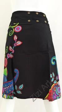 női, térd, szoknya, fekete, szürke, azúr, pink, piros, kék, türkiz, zöld, színes, virágos, csipke, mandala, kétoldalas, női, szoknya, trend, divat, egyedi, bohém, extravagáns, egzotikus, pamut, vászon, Nepál