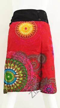 női, térd, szoknya, fekete, piros, kék, türkiz, narancs, virágos, mandala, kétoldalas, női, szoknya, trend, divat, egyedi, bohém, extravagáns, egzotikus, pamut, vászon, Nepál