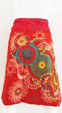 női, térd, szoknya, fekete, szürke, azúr, pink, piros, kék, türkiz, zöld, színes, virágos, csipke, mandala, kétoldalas, női, szoknya, trend, divat, egyedi, bohém, extravagáns, egzotikus, pamut, vászon, Nepál