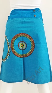 női, térd, szoknya, kék, kiwi, zöld, színes, virágos, csipke, mandala, kétoldalas, női, szoknya, trend, divat, egyedi, bohém, extravagáns, egzotikus, pamut, vászon, Nepál
