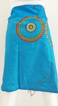 női, térd, szoknya, kék, türkiz, zöld, színes, virágos, csipke, mandala, kétoldalas, női, szoknya, trend, divat, egyedi, bohém, extravagáns, egzotikus, pamut, vászon, Nepál