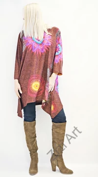 barna, fehér, pink, kék, türkiz, fekete, szürke, hosszú ujjú, pamut, tunika, bő, ruha, felső, A-vonalú, Nepál, csipke, mandala, kör, virág, egzotikus, egyedi, vidám, élénk, különleges, női, divat, bohém, trend, színes