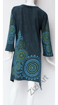 pamut, tunika, bő, ruha, felső, kék, zöld, színes, hosszú ujjú, A-vonalú, Nepál, mandala, kör, virág, egzotikus, egyedi, különleges, női, divat, bohém, trend