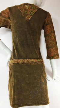 kék, barna, mustár, derékban megkötős, hosszú ujjú, tunika, felső, pamut, Nepál, ruha, nepáli, színes, virágos, egzotikus, egyedi, vidám, élénk, elegáns, bohém, különleges