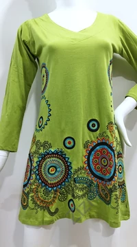 kék, piros, fekete, zöld, kiwi, virág, mandala, mintás, hosszú ujjú, pamut, tunika, ruha, felső, Nepál, egzotikus, egyedi, különleges, női, divat, bohém, trend