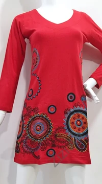kék, piros, fekete, zöld, kiwi, virág, mandala, mintás, hosszú ujjú, pamut, tunika, ruha, felső, Nepál, egzotikus, egyedi, különleges, női, divat, bohém, trend