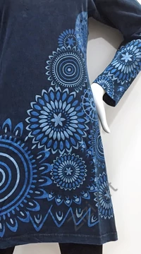kék, mandala, mintás, hosszú ujjú, tunika, felső, pamut, Nepál, ruha, nepáli, színes, virágos, egzotikus, egyedi, vidám, élénk, elegáns, bohém, különleges