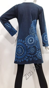 kék, mandala, mintás, hosszú ujjú, tunika, felső, pamut, Nepál, ruha, nepáli, színes, virágos, egzotikus, egyedi, vidám, élénk, elegáns, bohém, különleges