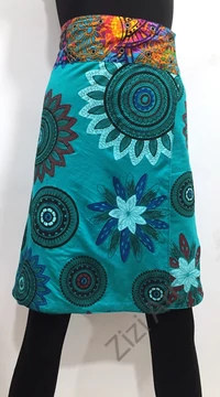 női, térd, kétoldalas, szoknya, vastag, pamut, színes, fekete, piros, kék, zöld, virágos, mandala, női, divat, egyedi, bohém, extravagáns, egzotikus, trend, Nepál