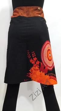 női, térd, kétoldalas, szoknya, vastag, pamut, színes, fekete, piros, kék, zöld, barna, narancs, virágos, mandala, női, divat, egyedi, bohém, extravagáns, egzotikus, trend, Nepál