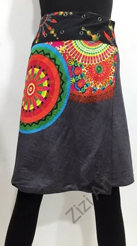női, térd, kétoldalas, szoknya, vastag, pamut, színes, fekete, piros, kék, zöld, virágos, mandala, női, divat, egyedi, bohém, extravagáns, egzotikus, trend, Nepál