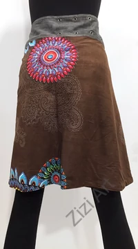 női, térd, kétoldalas, szoknya, vastag, pamut, színes, fekete, piros, kék, zöld, virágos, mandala, női, divat, egyedi, bohém, extravagáns, egzotikus, trend, Nepál