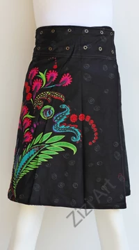 női, térd, kétoldalas, szoknya, vastag, pamut, színes, fekete, piros, kék, zöld, piros, szürke, narancs, sárga, lila, virágos, mandala, női, divat, egyedi, bohém, extravagáns, egzotikus, trend, Nepál