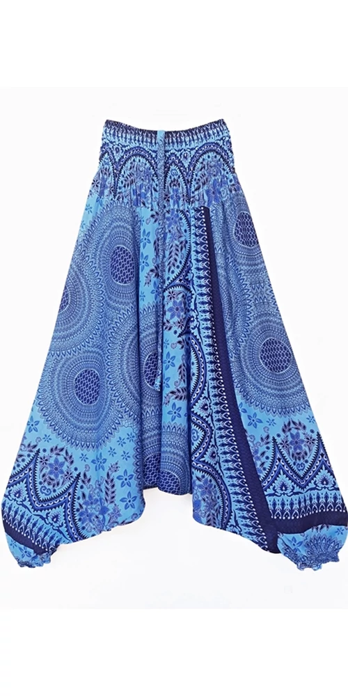 aladdin, nadrág, kék, virág, mandala, mintás, kényelmes, bő, szellős, viszkóz, egyedi, extravagáns, különleges, bohém, Thaiföld, női, divat, trend