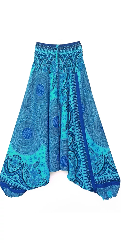aladdin, nadrág, kék, virág, mandala, mintás, kényelmes, bő, szellős, viszkóz, egyedi, extravagáns, különleges, bohém, Thaiföld, női, divat, trend
