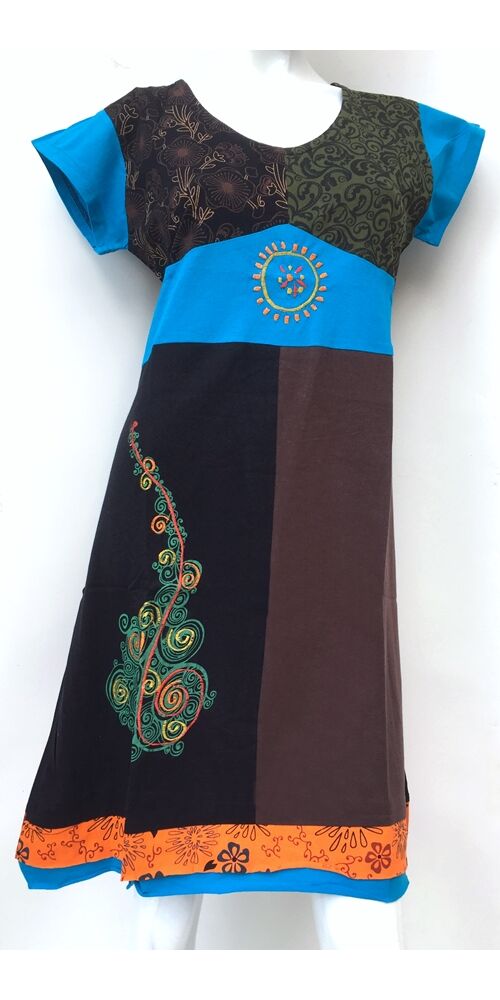 ruha, tunika, pamut, mandalás, virágos, patchwork, rövid ujjú, Nepál, egyedi, különleges, női, trend