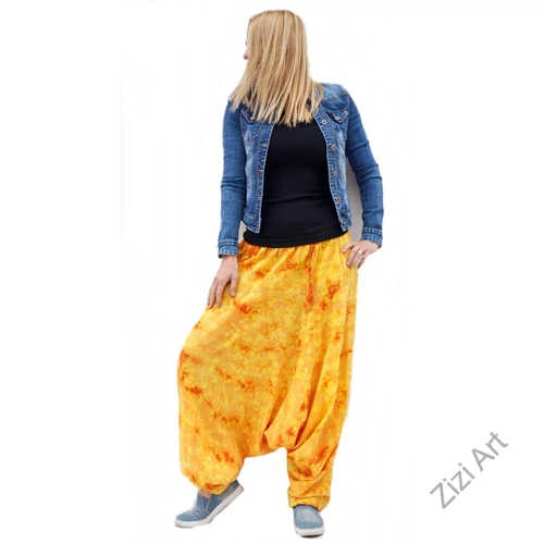 aladdin, nadrág, női, bő szárú, batikolt, mintás, kényelmes, sárga,  pamut, géz, laza, bohém, extravagáns, egyedi, női, divat, trend, Nepál