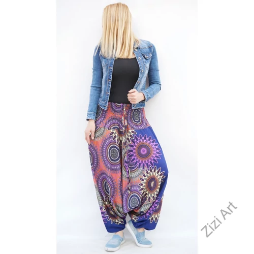női, divat, nadrág, mandala, lila, kék, krém, narancs, sárga, trend, kényelmes, bő, szellős, viszkóz, egyedi, extravagáns, különleges, bohém, Thaiföld