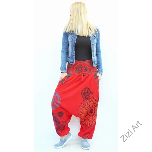 fekete, kék, piros, pamut, bő, lezser, aladdin, nadrág, öv, rátét, Nepál, női, divat, trend, egyedi, extravagáns, bohém